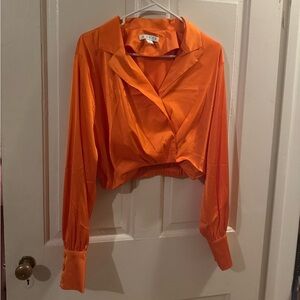 Vibrant Orange Long Sleeve Crop Top